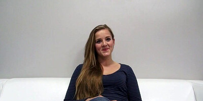 Shy blonde girl shows her dick-handling skills at casting interview