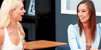 Three dirty girls are licking wet pussies in the office