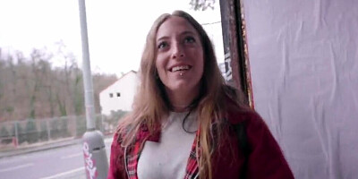 Euro babe was easily convinced by a stranger into giving him a public POV blowjob