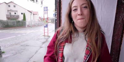 Euro babe was easily convinced by a stranger into giving him a public POV blowjob