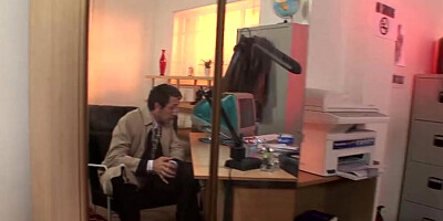 Brunette doctor gets her pussy fucked by a patient in the office