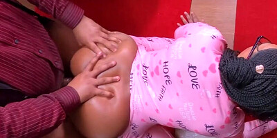 Nerdy ebony chick gets her pinky hole drilled with dude's BBC