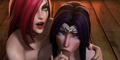 Redhead teaches brunette how to suck a cock in adult cartoon