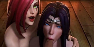 Redhead teaches brunette how to suck a cock in adult cartoon