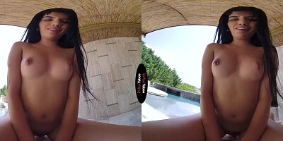 Round ass chick is riding her stepbrother's cock in the backyard