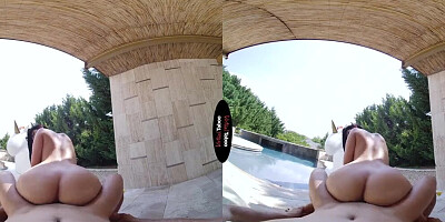 Round ass chick is riding her stepbrother's cock in the backyard