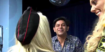 Two depraved blondes and one guy are having a threesome