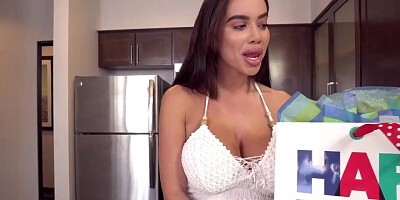 Exotic Latina with big tits rides cock with her shaved pussy