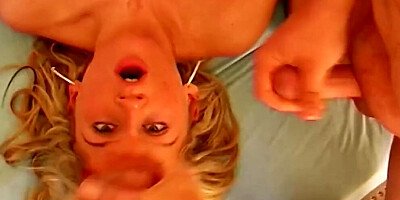 A skillful blonde slut from Germany gets fucked by three hard cocks