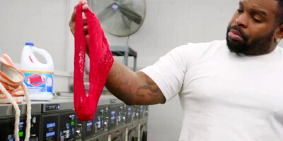 Katie Morgan blows a black guy and fucks in the laundry room