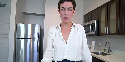 Short-haired real estate agent will gladly blow her client in order to seal the deal