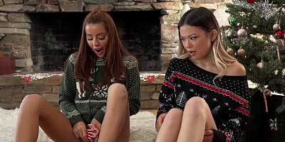 Lucky guy is having a POV threesome for Xmas with his two hot cousins