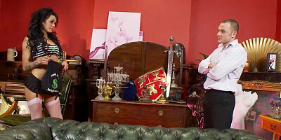 Lucky dude gets to bang a skinny slut on the couch