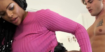 Busty black babe Halle Hayes gets white cock to the balls