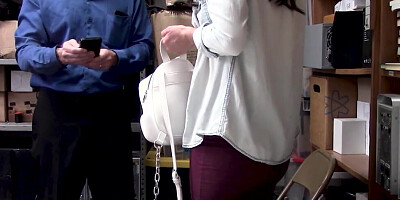 Brunette gets strip searched and has her pussy violated by a mall cop