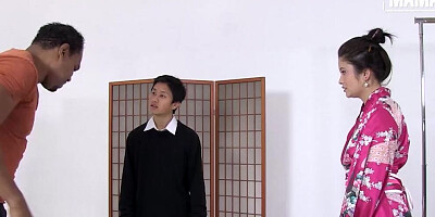 Asian Miyuki Son is fucked by a black man in front of cuckold BF