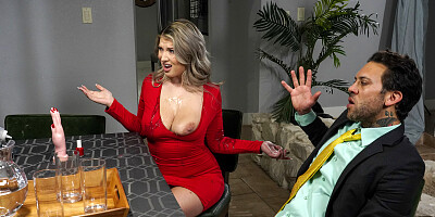 Blonde MILF gets cum on tits after severe sex