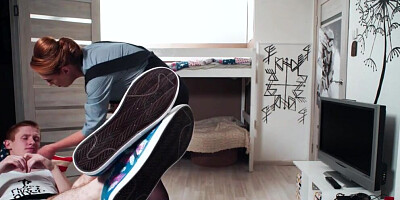 TUTOR4K. Middle-aged tutor saves students life but gets tricked into fucking