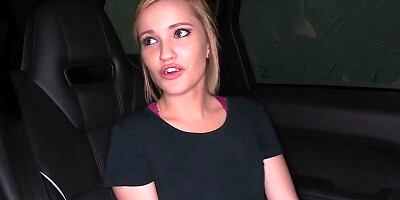 Cute girl Heidi is doing an interview in the backseat of a car