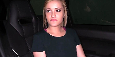 Cute girl Heidi is doing an interview in the backseat of a car