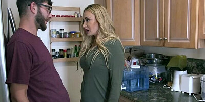 Busty blonde MILF loves playing with her stepson's massive prick when her husband's not home