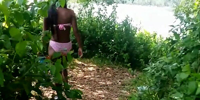 POV Thai girl gives a blowjob to he partner in the middle of a forest