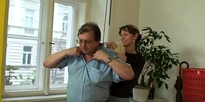 The very sexy blonde caregiver satisfies the elderly dude