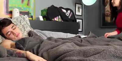 Busty mom is licked and fucked by a skinny but hung stepson