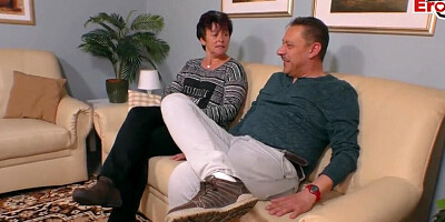 BBW mature mom fucks with her son's best friend on the couch