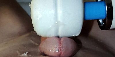 Close-Up Hitachi Wand Vibrating Cum Out of Dick 2