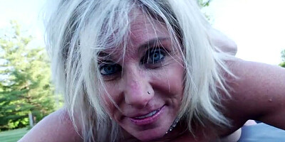 Blonde MILF Payton Hall sucks a big cock and gets fucked outside