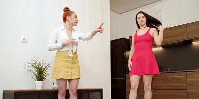 Two nasty sluts giving a rimjob while fucking in an MFF