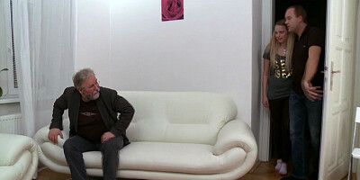 Pigtailed teeny needs two old cocks for a good fuck