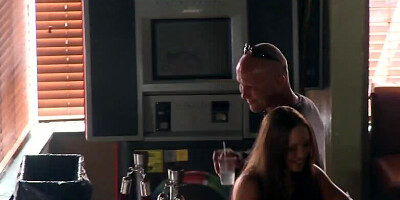 Brunette girl is interviewing guys for porn casting in the club