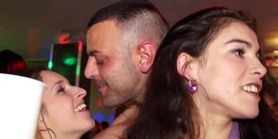 Horny and drunk girls are making out and sucking cocks at the party