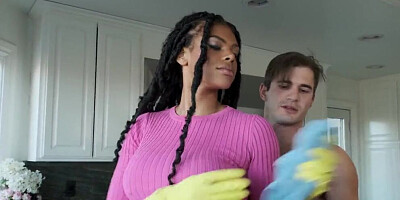 Ebony housemaid Halle Hayes is fucked by a horny white guy