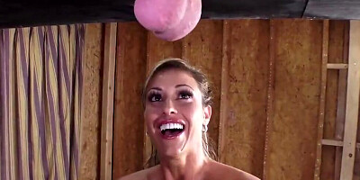 Cruel busty mom Eva Notty is squeezing and kicking balls of her slave