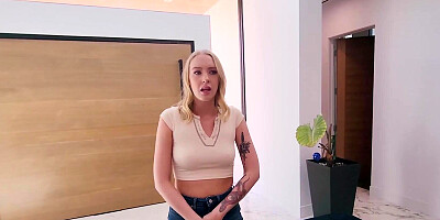 Dazzling blonde pulls panties aside to get cock up the asshole