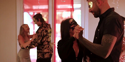 Dirty girls and guys are having wild sex orgy at the masquerade