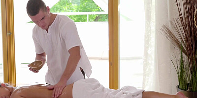 Blonde beauty after tiring ballet class oiled up and nailed by a massaging professional