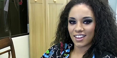 Beautiful black girl with curly hair sucks this dude's balls