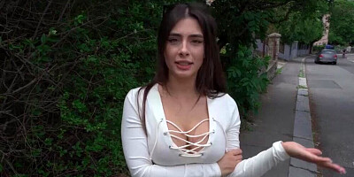 Smoking hot brunette is riding stranger's cock out in the open