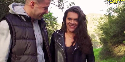 Curly-haired gal is getting pounded by her horny fellow in public