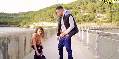 Curly-haired gal is getting pounded by her horny fellow in public