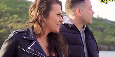 Curly-haired gal is getting pounded by her horny fellow in public