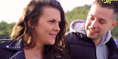 Curly-haired gal is getting pounded by her horny fellow in public
