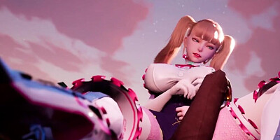 3D cartoon shows busty blonde giving footjob and getting fucked