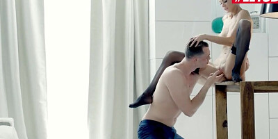 Petite blonde Nancy A is licked and fucked by her horny lover