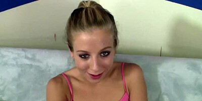 Petite blonde girl rides a hard cock in classy POV video