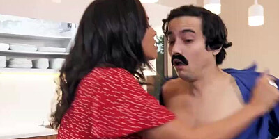 Busty brunette cougar is being fucked by a horny and hung plumber